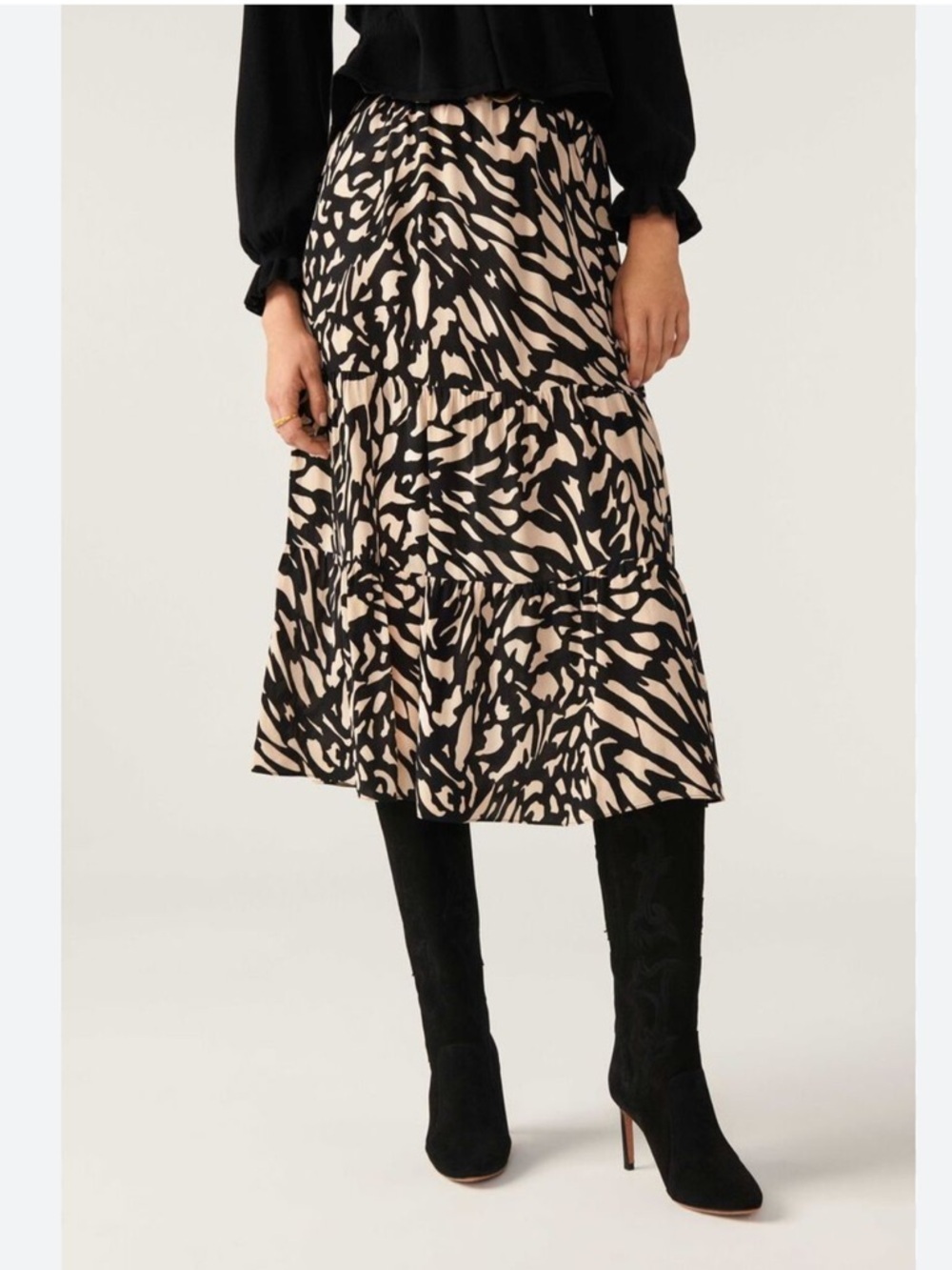 Ba&sh Gianna Zebra Print Midi Skirt In Noir Size 0